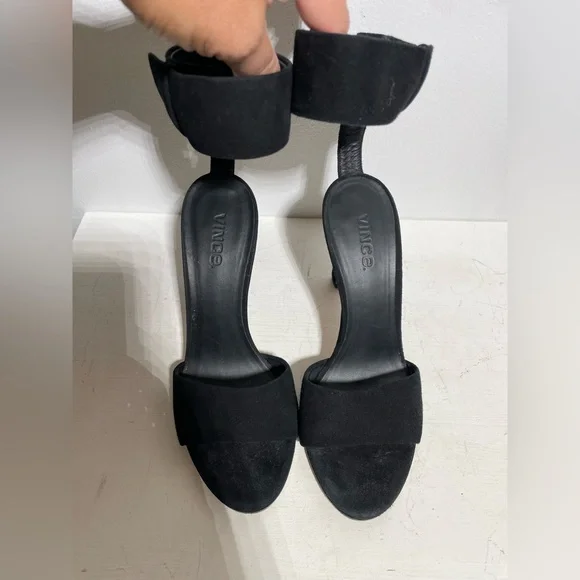 VINCE “GITA” Black Suede Ankle Strap Heeled Sandal Size 8 - Picture 3 of 9